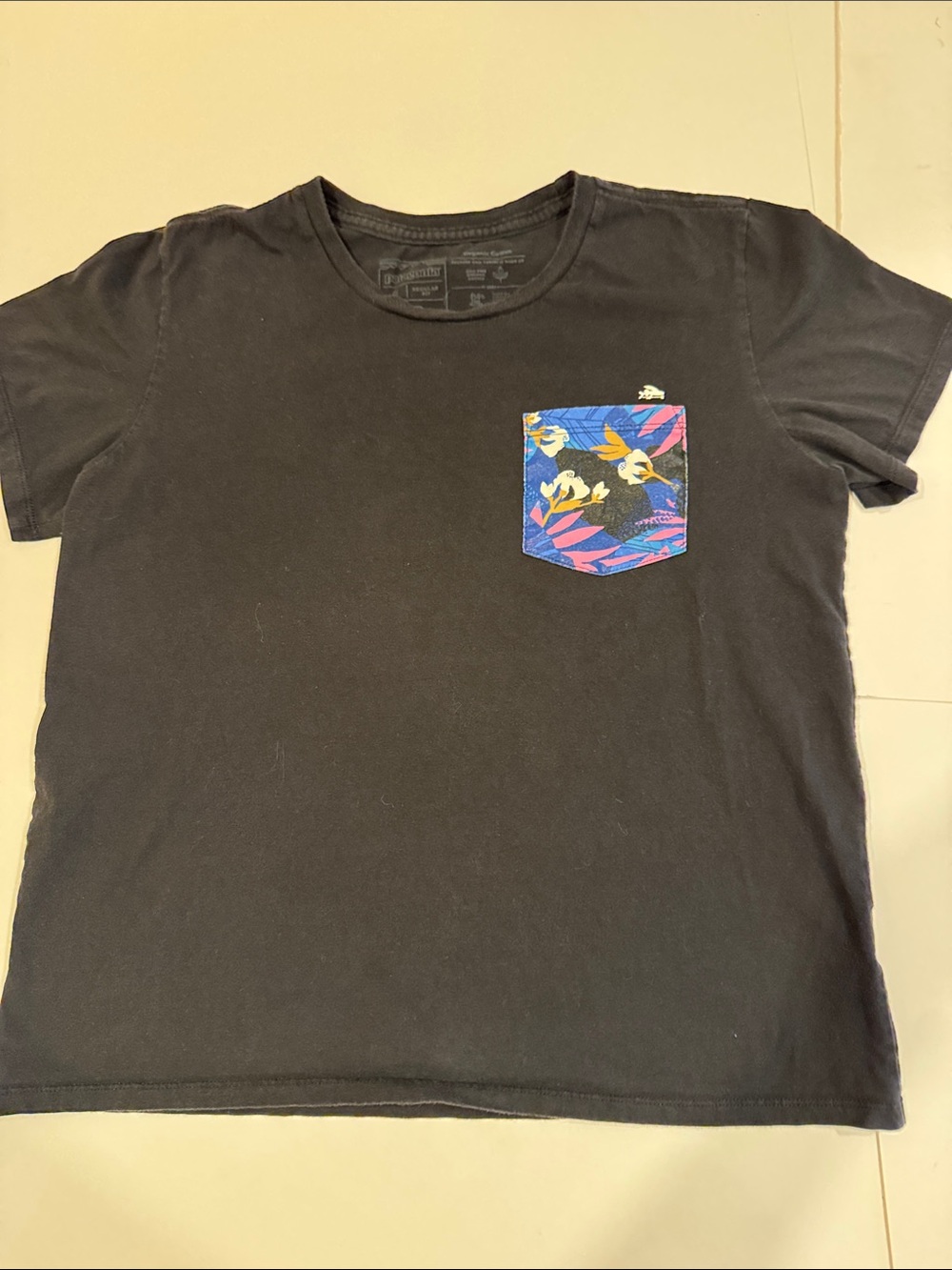 Patagonia Black Floral Print Pocket Regular Fit Organic Cotton Shirt